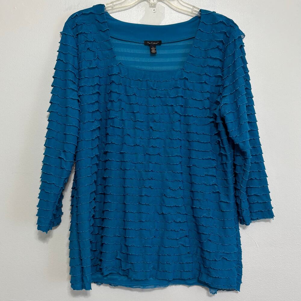 Nue Options Teal Ruffled Square Neck Blouse Size L